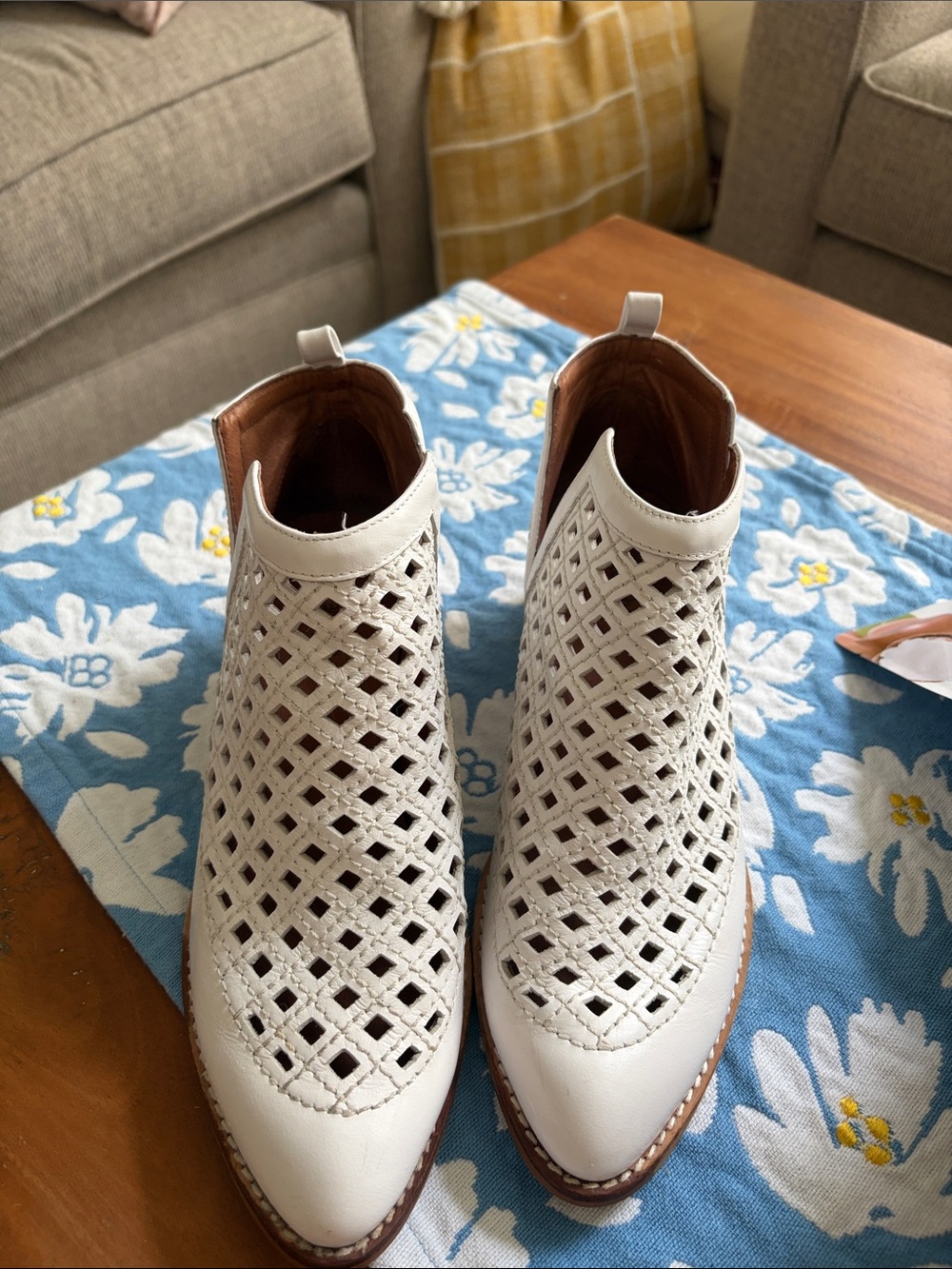 Jeffrey Campbell White Perforated Leather Ankle Booties